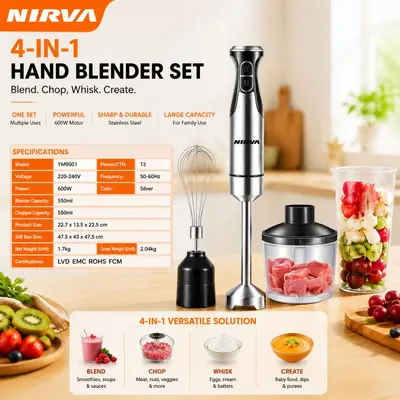 Nirva Crossborder 4in1 Avrupa-Amerika Standardı 500W Blender Mutfak Şefi Makinesi Karıştırıcı Çubuk Doğrayıcı Ette Kıyma Makinesi - 3
