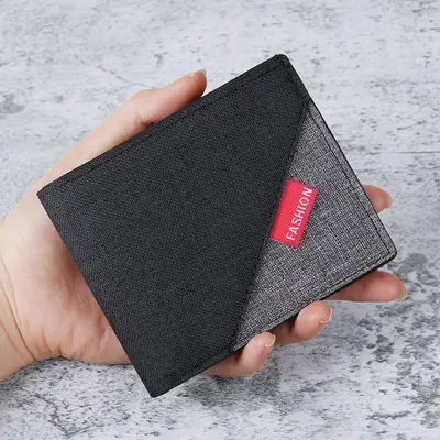 Schlichte Herren-Kurzbrieftasche mit Kartenfach und Canvas-Patchwork-Münzfach - 7