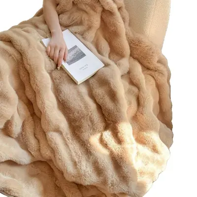 450 g tavşan tüyü peluş battaniye, kalın çift katlı, kış için