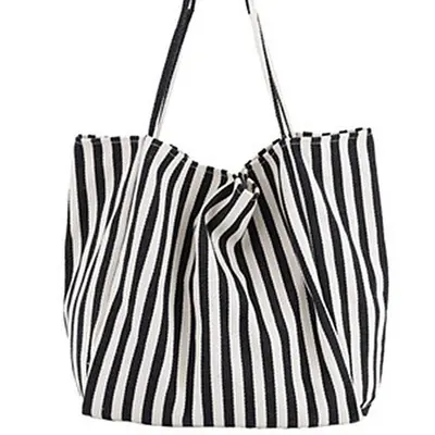 Women's striped canvas bag, single shoulder, large capacity canvas bag, simple and fresh style handbag, stylish and versatile.