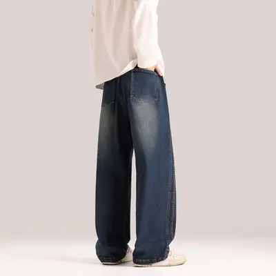 Men's Plus Size Straight-Leg Washed Jeans, Loose Fit, L-9XL