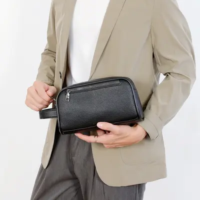 Men's PU Leather Clutch Bag, Litchi Pattern, Large Capacity, Japanese Style - 11