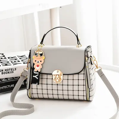 Plaid Women's Handbag, Single-Shoulder Strap Bag with Charm - 8