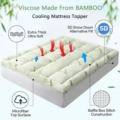 Amazon Premium Viscose Bamboo Fiber Mattress Protector Quilted Thickened Mattress Pad for Back Pain Relief TEMU Cross-Border