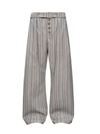Striped Wide-Leg Trousers, American Retro Snap-Button, Old Money Style