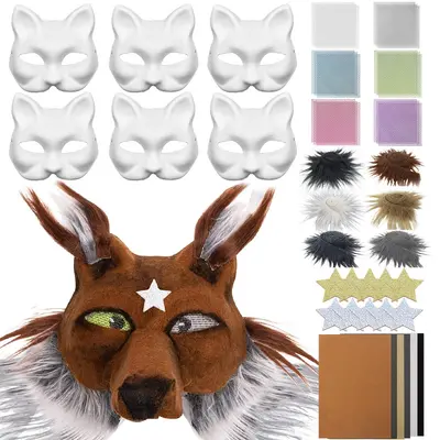 Cat Fox DIY Felt Fur Mask with Mesh Eyes and Stars, Costume Mask