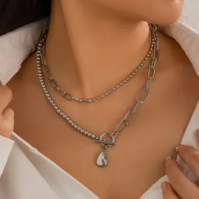 Grenzüberschreitender Schmuck aus Europa und Amerika, modische lange Perlenketten-Stacking-Halskette, Retro-Stil personalisierte Perlenunkraut-Spange Halskette - 10