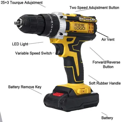 Cordless multifunctional drill, 21V, electric screwdriver kit