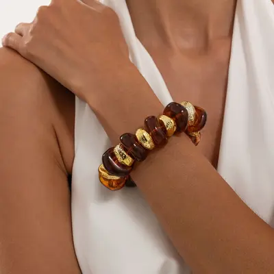 Resin Bracelet with Gradient Colours and Retro Hammered CCB Spacer Beads - 8