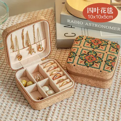 Schmuckaufbewahrungsbox aus Leder im europäisch-amerikanischen Stil mit Spiegel, Reißverschluss, Hartbox, tragbar für Reisen, Ohrstecker, Ringe und Schmuckzubehör - 13