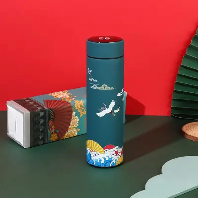 Çin Tarzı Retro Akıllı Sıcaklık Göstergeli Paslanmaz Çelik Termos Bardak - 9