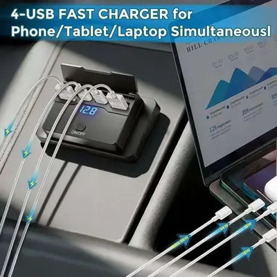 New Car Bus Modified Vehicle Charger Dual QC+ Dual PD Digital Voltmeter Push Button Switch