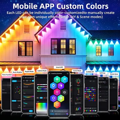 2.4G RGB akıllı saçak ışık, Bluetooth ve uygulama kontrollü, su geçirmez
