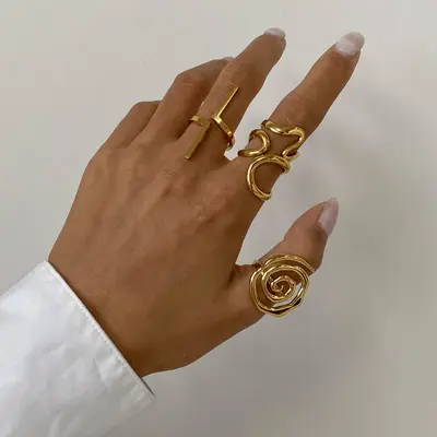 Offener Ring aus Edelstahl, 18K-Goldbeschichtung, nicht verblassend