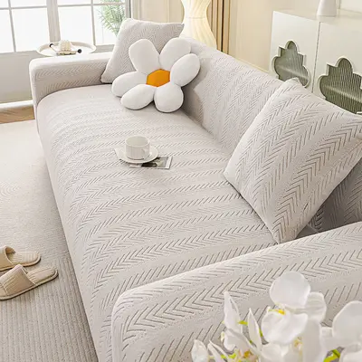 Seçkin Minimalist Krem Rüzgarı Kedi Tırmalama Karşıtı Esnek Kanepe Kapağı Tam Kaplama Evrensel Takım Dört Mevsim Uyumlu Kaymaz Oturum Minderi - 8