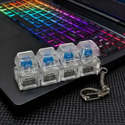 4-Piece Light-Up Stress Relief Keychain, Colorful LED Effect Push Button Fidget Toy - 12