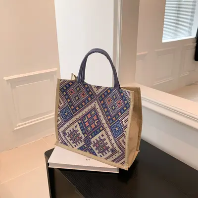 Cotton and Linen Bag, Ethnic Style, Jacquard Pattern - 8