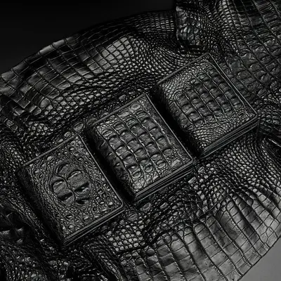 Men's Crocodile Leather Wallet, Genuine Leather, Short Vertical - 4