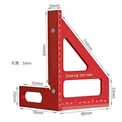 Aluminum Alloy Woodworking Right Angle Square 7 Inch, 90 Degree, Imperial/Metric - 10
