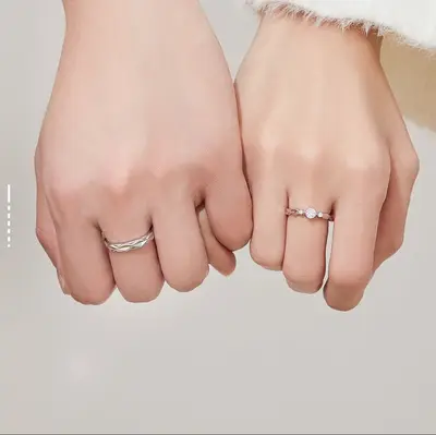 999 Silver Couple Ring Wrapped Design Adjustable Open - 4
