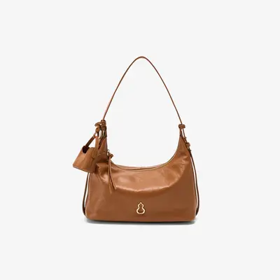Gold Hobo Bag in Large and Small Sizes, Genuine Cowhide Leather - 9