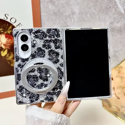 Samsung Galaxy Z Fold8/7/6 ve Z Flip8/7/6/5 için leopar desenli katlanabilir kılıf