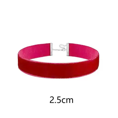 Red Velvet Choker Necklace, Gold Thread, 0.6mm-2.5cm