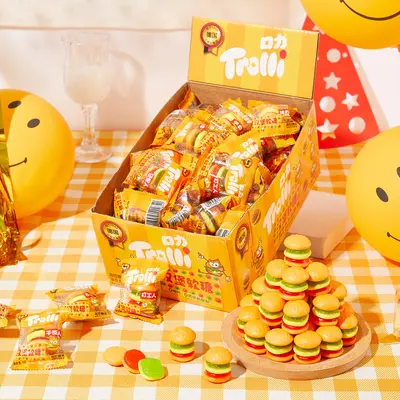 Trolli Kouli Burger-Gummibärchen, gefüllte Fruchtgummis, Hochzeitssüßigkeiten