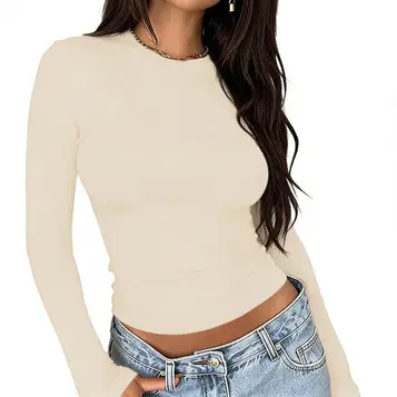Damen-Langarm-T-Shirt mit Rundhals, Herbst, schmale Passform - 8