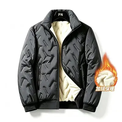 Herren-Winterjacke, verdickt mit Lammwolle, winddicht, Fleecefutter