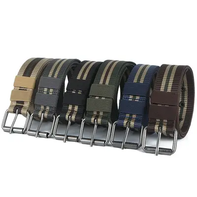 Herrenmode komfortabler Vollschnalle Nylon Taktikgürtel modischer vielseitiger gestreifter Leinengürtel - 2