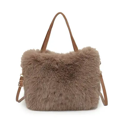 Kadın Çapraz Askılı Peluş Çanta, Tote Çanta Modeli, Sonbahar ve Kış - 6