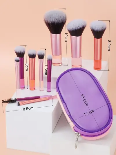 10-teiliges Mini-Make-up-Pinselset mit Pinselbeutel - 9