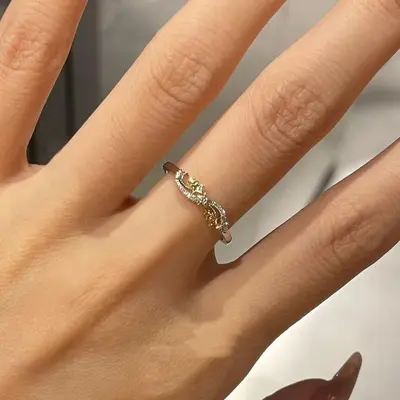 Silver Luxury Diamond Stackable Open Ring Women - 8