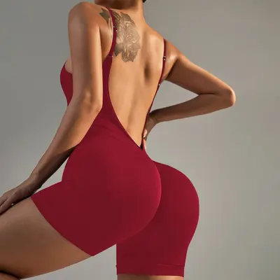 Oyuklu sırtlı tek parça yoga tulumu, şeftali kalça efektli, yüksek elastikiyet - 12