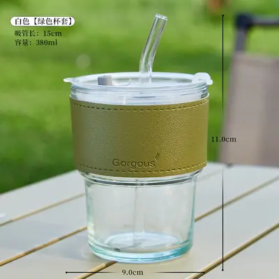 Bambu Düğüm Desenli Cam Bardak Pipetli Çift İçecek Bardağı - 10