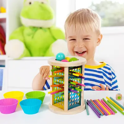 Early Learning Educational Wooden Dice Game Colorful Wooden Stick Pulling Board Game Montessori Children's Parent-Child Interactive Toy - 3