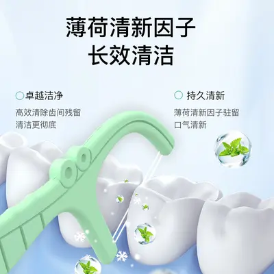 Mint-flavored dental floss picks, 60 pieces, dual-thread, individually packed