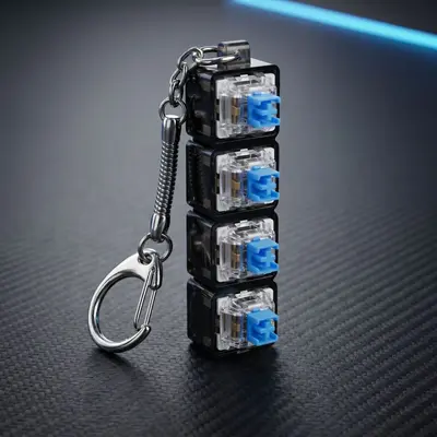 PC9键机械键盘减压按键指尖玩具解压钥匙扣试轴器LED灯透明底座 - 3