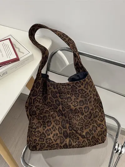 59172 Suede Leopard Print Tote Bag, High-Capacity Single-Shoulder Bag - 4