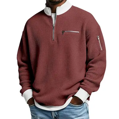 Cross-Border American Amazon Best-Selling High-Collar Color-Block Zip Hoodie Men's Sports Fashion Long Sleeve Casual Menswear - 9