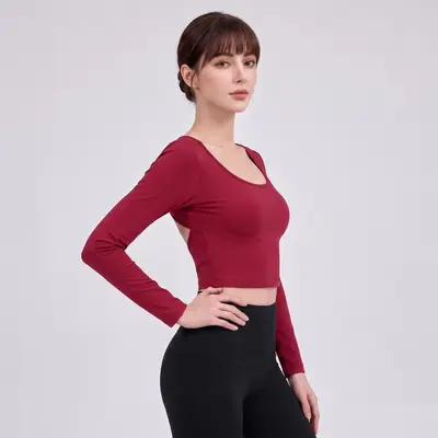Yoga-Oberteil mit Rückenfrei, Langarm, mit Bustier-Pad