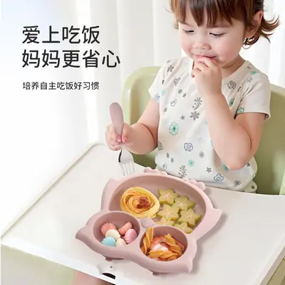 Baby-Silikon-Eulenteller mit Fächern und Kinder-Geschirrset