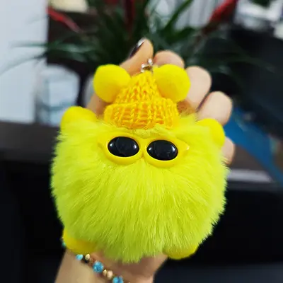 Cartoon Plush Glasses Coal Ball Car Keychain and Backpack Charm - 10