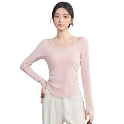 Women's yoga long sleeve top, autumn-winter, fitted - 5