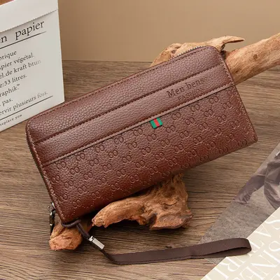 Erkek Uzun Clutch Cüzdan, Büyük Hacimli, Kabartmalı, Fermuarlı - 8
