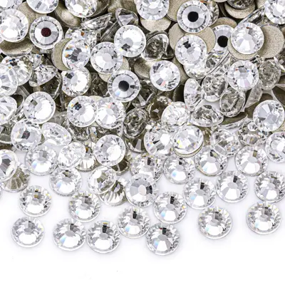 White Series Flat-Back Round Nail Art Rhinestones, Glass Imitation - 8