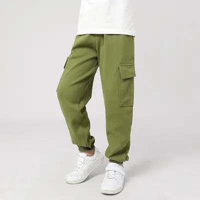 Korean Style Kids' Solid Color Sports Cargo Pants for Big Kids - 12
