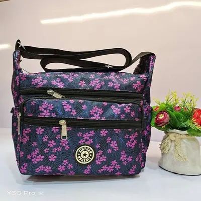 Small Square Printed Canvas Crossbody Bag with Oxford Fabric Details - 12