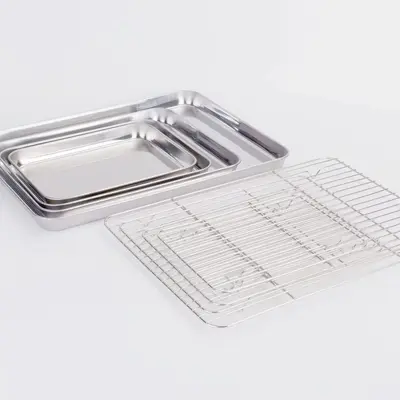 304 and 201 Stainless Steel Square Baking Tray with Mesh Pan